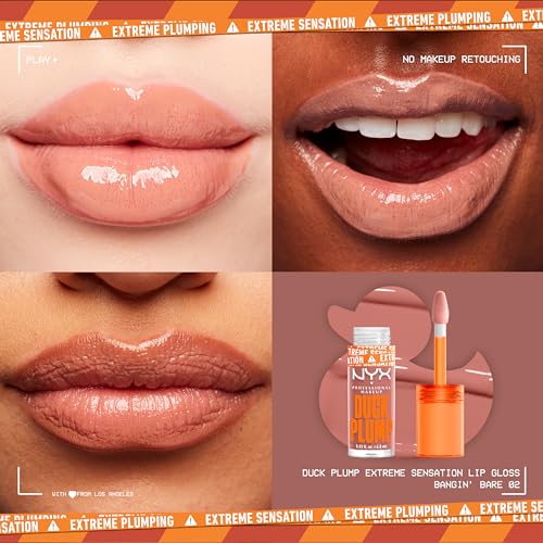 NYX PROFESSIONAL MAKEUP Duck Plump High Pigment Lip Gloss, Lip Plumper Gloss with Spicy Ginger - Bangin Bare
