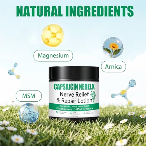 Capsaicin Nerelx Nerve Cream for Neuropathy,Neuropathy Lotion,Natural Soothing For Joint,Daily Nourishment for forKnee,Hands,Feet & Legs,Non-Greasy Formula,Fast Absorption,4 fl oz
