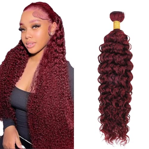 #99J Burgundy Water Wave Bundle 28" Human Hair Extensions