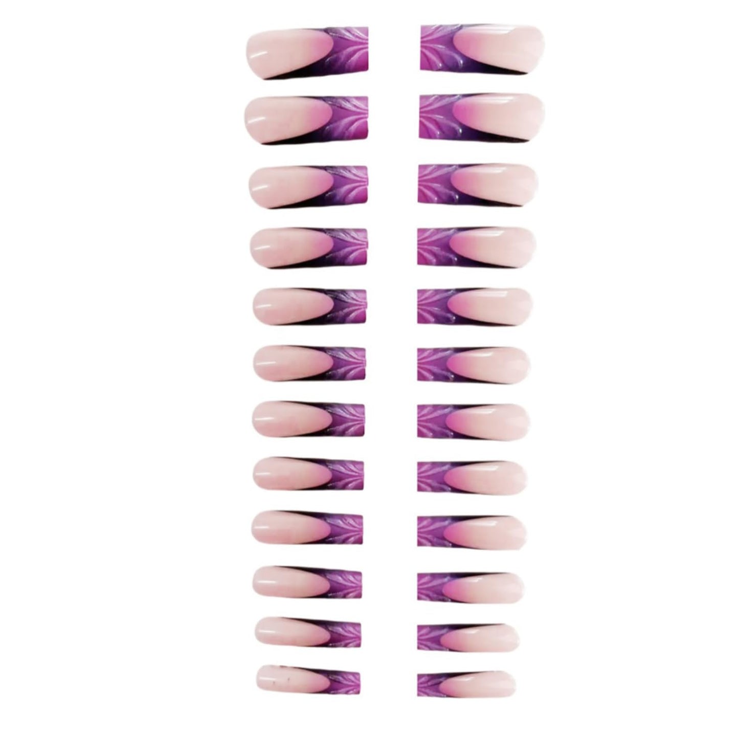 Long Coffin Press on Nails French Tip RIICFDD Fake Nails 3D Water Ripple Designs Dark Purple Gradation Artificial Acrylic Nails Full Cover Glue on Nails for Women and Girls Nail Decoration 24 Pcs