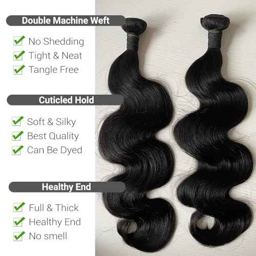 KRN Body Wave Bundles with Closure Human Hair, Real 5x5 HD Lace Closure with Bundles (12 14 16+10 Inch) 12A Unprocessed Brazilian Virgin Human Hair Bundles with Closure Natural Color Thick Full End