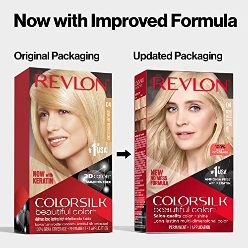 Revlon Colorsilk Beautiful Color Permanent Hair Color, Long-Lasting High-Definition Color, Shine & Silky Softness with 100% Gray Coverage, Ammonia Free, 005 Ultra Light Ash Blonde, 1 Pack