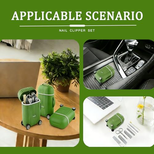 8-Piece Mini Manicure Set in Olive Green Travel Case