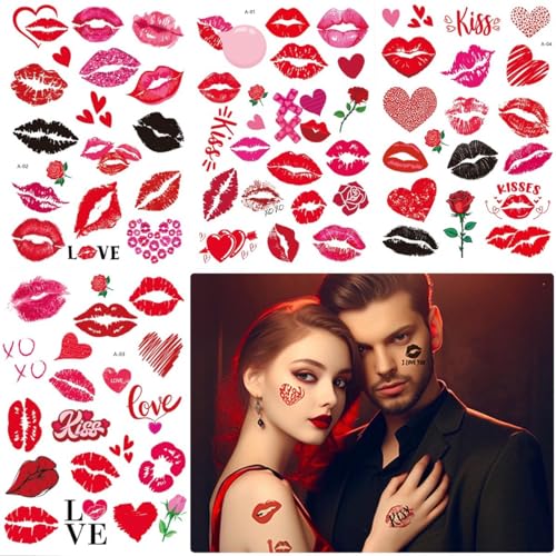 Valentine's Day Temporary Tattoo Stickers - 8 Sheets