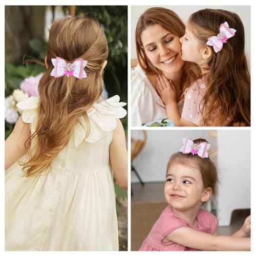Beleki Lollipop Hair Bows, Glitter Hair Clips for Girls Sparkly Confetti Sprinkle Handmade Bows Metal Alligator Hairpin Hair Accessories for Girls Birthday Back to School Party Decor - Pink