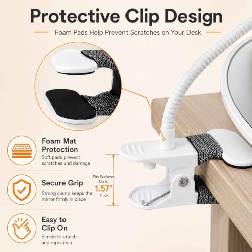 Ezcora Lighted Makeup Mirror with Clip-On Gooseneck – Portable & Rechargeable