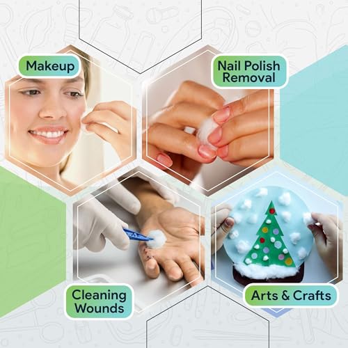 FifthPulse 100% Pure Cotton Balls - Soft & Absorbent 150 Pack for Face & Nails