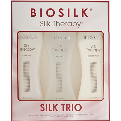 BioSilk Silk Therapy Trio Gift Set: Silk Infused Shampoo, Conditioner & Serum for All Hair Types, Restores & Maintains Hair Health, Paraben & Sulfate Free, 21 Fl Oz