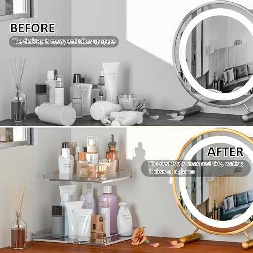 2-Tier Perfume Tray,Clear Perfume Organizer for Dresser and Counter,Acrylic Perfume Stand Organizer Vanity Trays Makeup Storage Holder for Bedroom Decor (10x8)