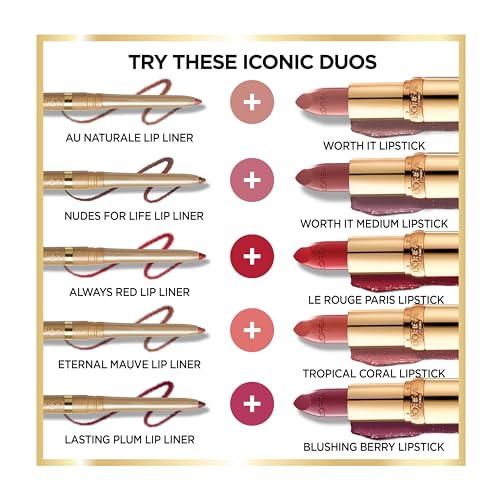 L¡¯Or?al Paris Colour Riche Satin Lipstick and Lip Liner Bundle, Worth It Lipstick & Au Naturale Liner, Pack of 2