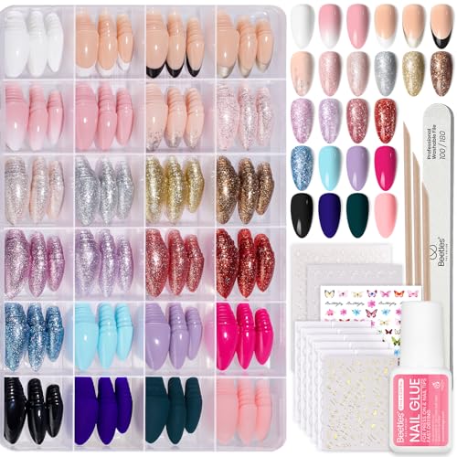 Beetles Press On Nails Kit 720 Pcs Short Almond 24 Colors