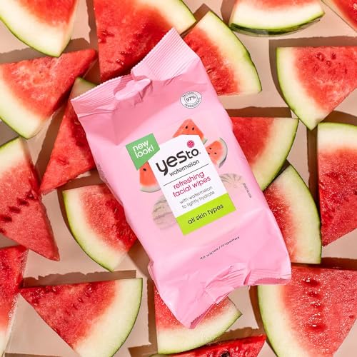 Yes To Face Wipes for Women and Men, Super Skin Recharging Facial Cleansing Wipes for use as a Make Up Remover, Cleaning, Soothing, Watermelon (Pack of 3)