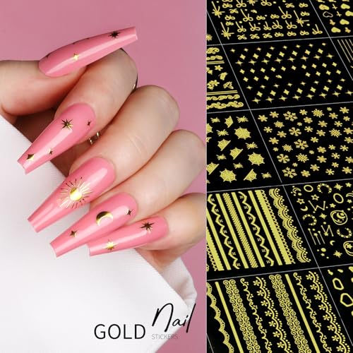 Teenitor 50 Sheets Nail Art Stickers - Flowers, Gold & Designs