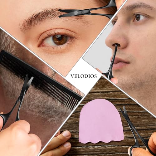 Premium Nose Scissors for Men Women, Facial Grooming Scissors, Curved Safety Blades with Rounded Tip for Trimming Small Details, Ear Hair, Eyebrow - Black