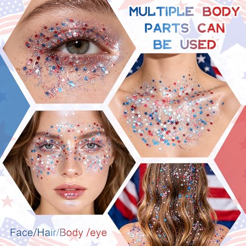 Patriotic Glitter Stick - Red White Blue Face Body Makeup
