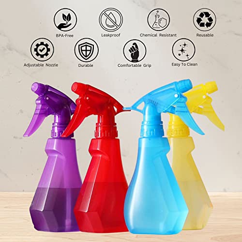 DilaBee 8oz Spray Bottles 4-Pack, BPA-Free Multi-Color
