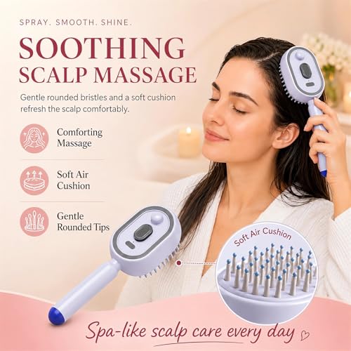 Electric Misting Hair Brush with Scalp Massage & Self-Clean