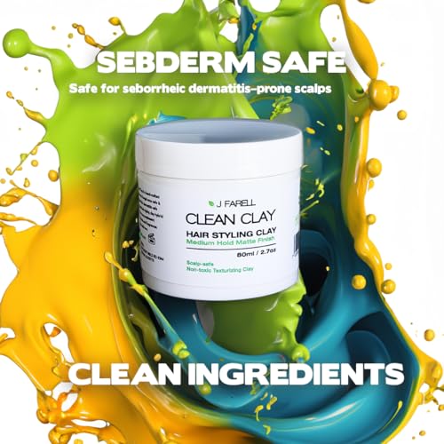 J FARELL Clean Clay - Organic Hair Styling Clay, Fungal Acne Safe
