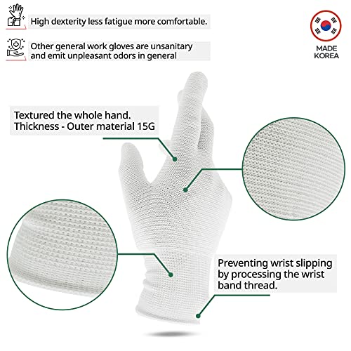 Youneedthat Nitrile Glove Liners for Eczema - 20-Count Safety Gloves with Non-Slip Grip, White, Food Prep