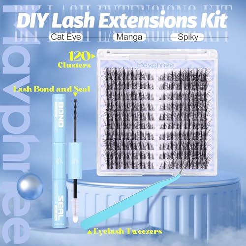 Cat Eye Lash Clusters Kit Spiky Cluster Eyelashes Kit Fairy Eyelash Cluster Anime Individual Lashes Natural Lash Extension Cluster Wispy Manga Cluster Lash Kit with Bond and Seal Lash Glue and Tweezer