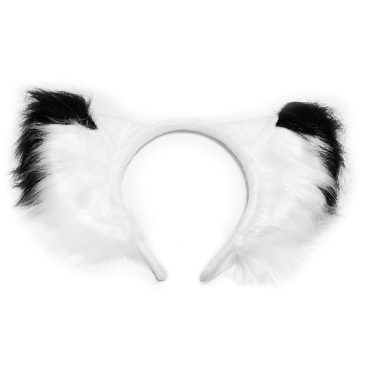 Huralona Faux Fur Cat Fox Ears Headband Flexible Hair Accessory Hairband Handmade Halloween Cosplay Costume Party Dress (F_white black)