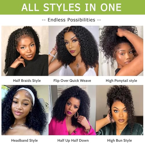 Hertune Kinky Curly Half Wig - 3-in-1 Glueless Wear & Go 14 Inch