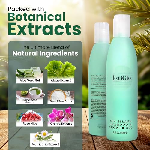 Sea Shampoo Shower Gel 8oz Bundle with Supracor Bath Mitt-Shampoo, Bath Gel & Exfoliating Glove Dead Skin Remover for Body-Exfoliator Glove Honeycomb Face Scrubber Exfoliating Mitt for Body