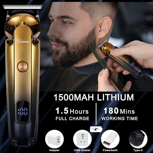 Hatteker 6-in-1 Beard Trimmer Kit - Waterproof Cordless Hair Clipper, Nose & Body Groomer