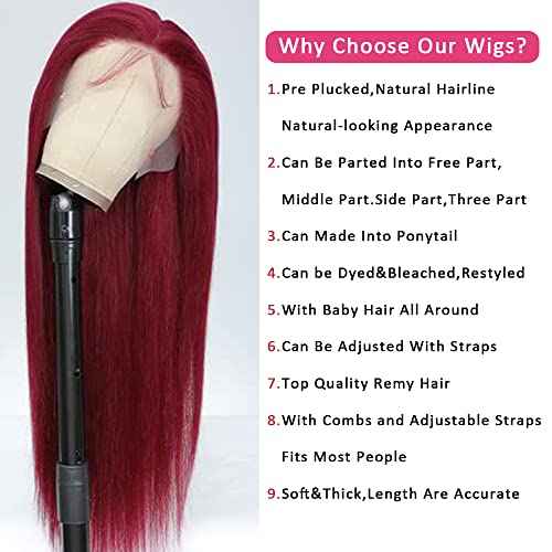 99j Burgundy Straight Lace Front Wigs Human Hair 99J 13X4 HD Transparent Lace Frontal Wigs 180% Density Glueless Pre Plucked with Baby Hair Wigs for Women