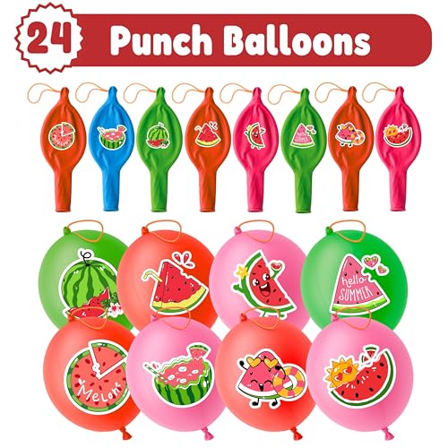 72-Piece Watermelon Party Favors Set | 24 Punch Balloons & 48 Tattoos