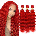 GRed-Wine Red Deep Wave Hair Bundles 3 Pcs 18, 20, 22 Inch Unprocessed Brazilian Remy