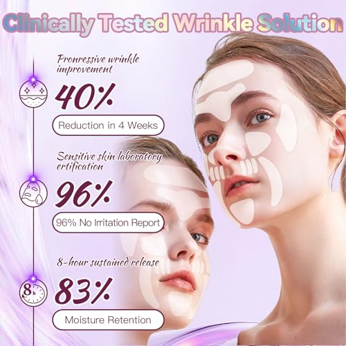 Facial Wrinkle Patches, 256 Pcs Overnight Silicone Forehead Wrinkle Patches, Anti-Aging Face Patches Remover to Fine Lines, Mouth, Frown Lines (Pink)