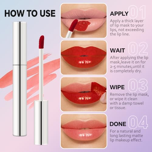 5Pcs Quick Drying Peel off Lip Liner Stain Set, Natural Matte Peel off Lip Liner Stain for Conturing Filling Lips, Maroon Plum Coral Brown Chestnut Lip Stains Tints Long Lasting Waterproof, Easy Apply