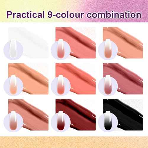 Gradient Painting Gel, 9 Colors Ombre Gel Nail Polish Include Almond Nude Black&White Sponging for Pigment Pat Kit Aura Nails, French Manicure DIY Terracotta Blush Set