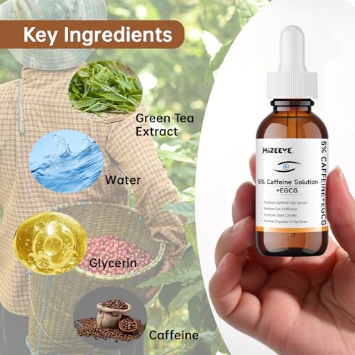 Caffeine Solution 5% + EGCG For Face, 30ML 2 PCS Moisturizing Caffeine Eye Serum For Dark Circles & Puffiness, Anti-aging Caffeine Serum.