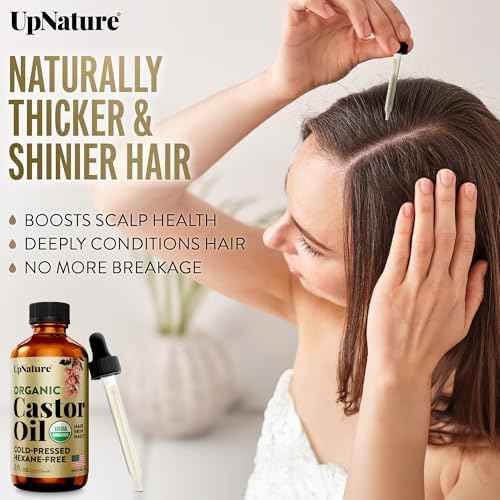 UpNature Organic Castor Oil Lash Serum for Eyelashes and Eyebrows Growth - 100% Pure Cold Pressed Hexane-Free (2oz Glass Bottle)