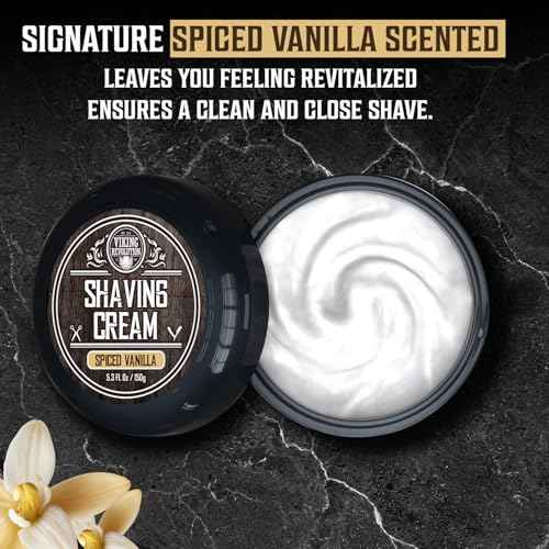 Viking Revolution Luxury Shaving Cream for Men - Spiced Vanilla Scent - Soft, Smooth & Silky Shaving Soap - Rich Lather for the Smoothest Shave - 5.3oz