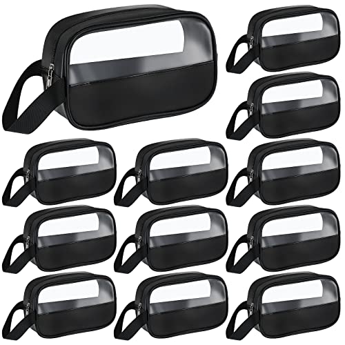 Buryeah 12 Pieces Toiletry Bags Bulk for Women Men Translucent Small Travel Makeup Pouch Portable Waterproof Organizer Set for Accessories Toiletries Gifts for Wedding(Black)
