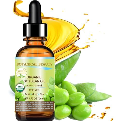 Botanical Beauty Organic SOYBEAN OIL 100% PURE Natural Refined Cold Pressed Carrier Oil for FACE, SKIN, BODY, HAIR, NAILS Skin Moisturizer, Skin Nourishing (1 Fl Oz 30 ml)