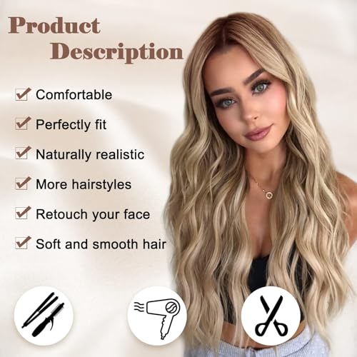 26 Inch Ombre Blonde Wavy Synthetic Wig for Women