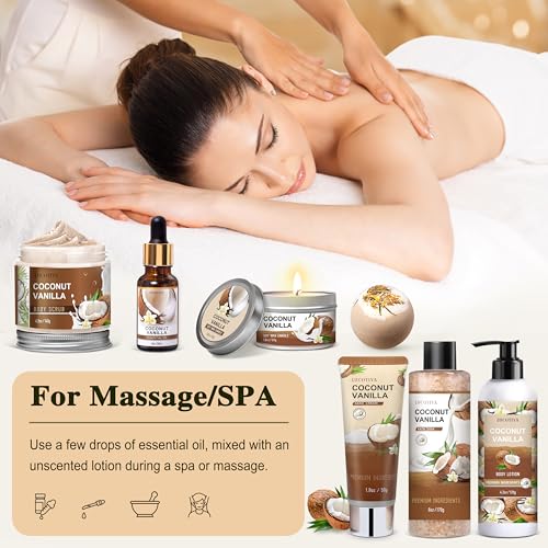 Coconut Vanilla Spa Gift Basket Set for Women - 8 Piece