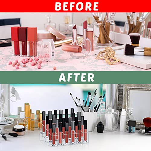 Macarrie 4 Pieces Lipstick Holder Organizer 24 Slot Acrylic Lipstick Makeup Organizer Case Display Stand Storage Box for Lipsticks Lipgloss Brushes Cosmetics