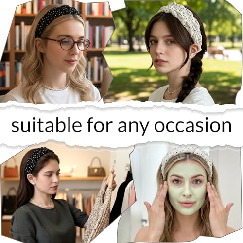 2 Pack Polka Dot Headbands for Women - Wide Braided Hair Bands