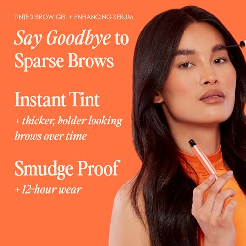 Grande Cosmetics GrandeBROW 2-in-1 Tinted Brow Gel + Brow Enhancing Serum for Thicker & Darker-Looking Eyebrows, Shape & Fill Brows, Long Wear, with Castor Oil & Mini Fibers