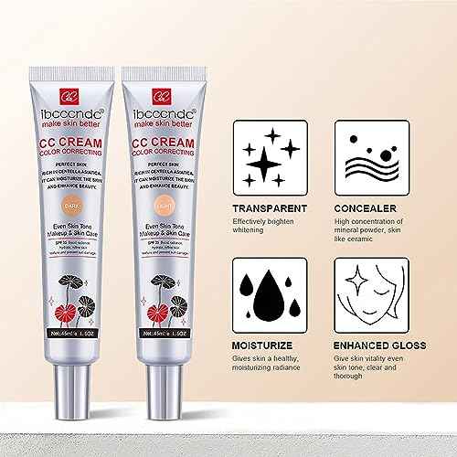 Color Correcting CC Cream,Hydrating CC Cream Foundation with Centella Asiatica Multi-Purpose Pre-makeup Primer Moisturizing Facial Concealer Sunscreen Full-Coverage CC Cream with SPF 25 (light)