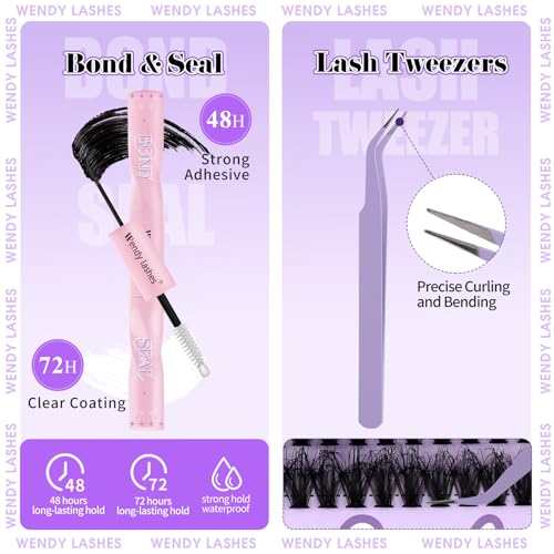 DIY Wispy Lash Extension Kit Individual Spike Manga Lash Clusters Kit with Bottom Lashes, Lash Bond and Seal, Lash Tweezers Eyelash Extension Kit for Self Use(40+50,12-18mm,0.07D,Kit)
