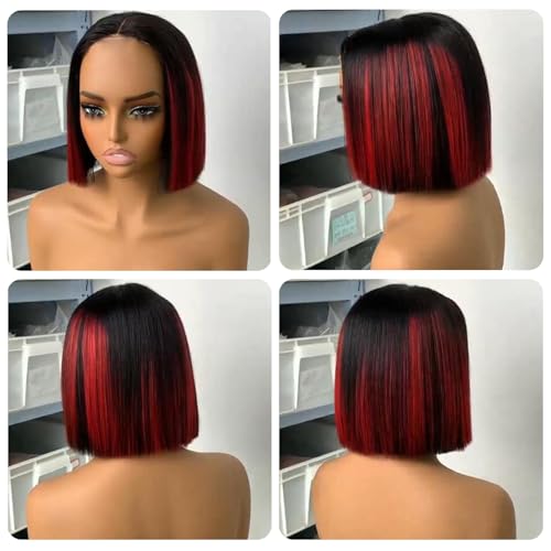 PRIMELACE 210% Density Glueless 8" Bob Wig - Burgundy Ombre, 12A Brazilian Virgin Hair