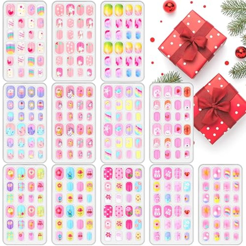 288 Piece Kids Press On Nails Set, 12 Designs Girls Ages 8-12