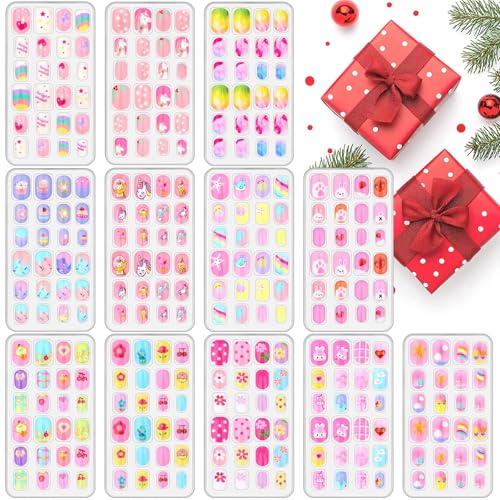 288 Piece Kids Press On Nails Set, 12 Designs Girls Ages 8-12
