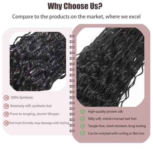 9 Packs Boho Box Braids Crochet Hair 14 Inch Pure Protein Fiber Similar to Human Hair Goddess Box Braids Crochet Hair With Curly Ends Pre Looped Bohemian Braid Hair Extension For Women(14 Inch, 1B)